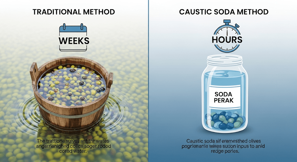 روش های خانگی و صنعتی تلخی زدایی زیتون با سود پرک