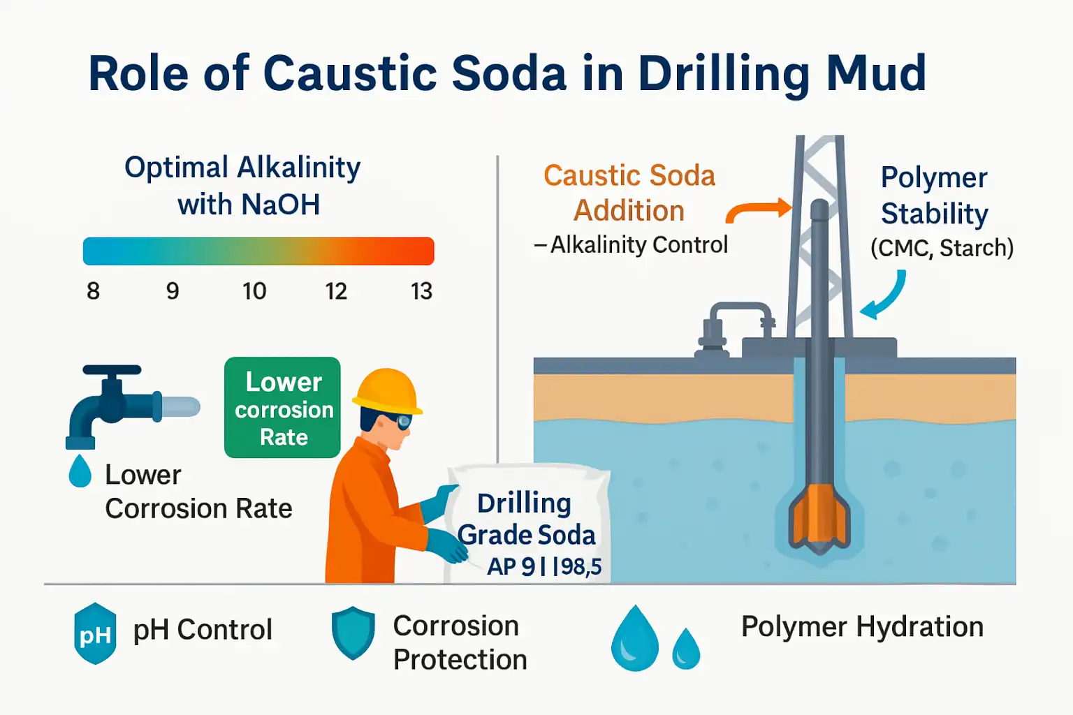 کاربردهای اصلی و فنی هیدروکسید سدیم حفاری